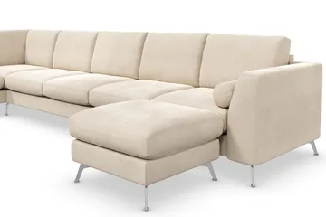 Ocean Lyx 6-sits Vänstervänd U-formad Soffa med Divan och Schäslong + Fotpall i Sammet - Beige - Products - Möbler - Soffa - Divansoffa & schäslongsoffa