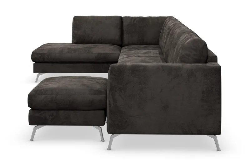 Ocean Lyx 6-sits Vänstervänd U-formad Soffa med Divan och Schäslong + Fotpall i Sammet - Mörkgrå - Products - Möbler - Soffa - Divansoffa & schäslongsoffa