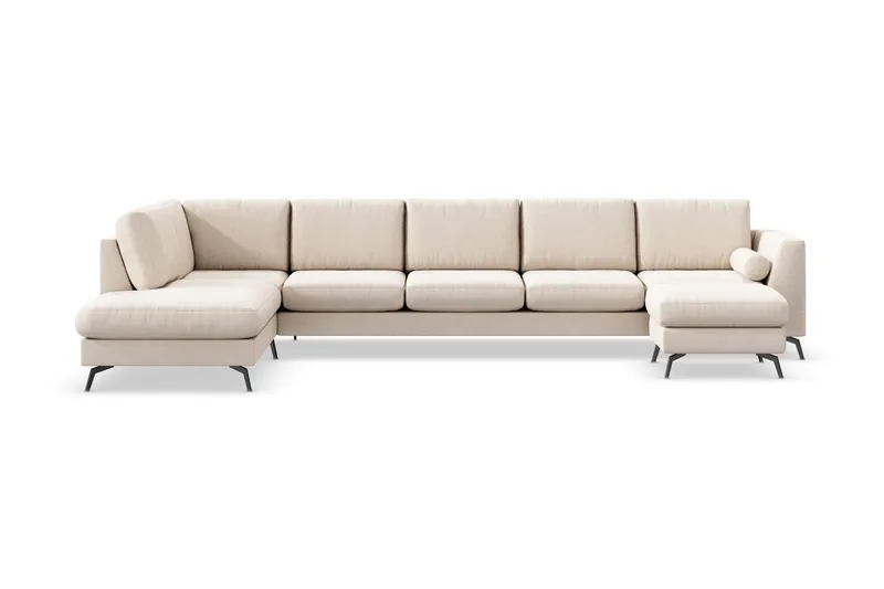 Ocean Lyx 6-sits Vänstervänd U-formad Soffa med Divan och Schäslong + Fotpall i Tyg - Beige - Products - Möbler - Soffa - Divansoffa & schäslongsoffa