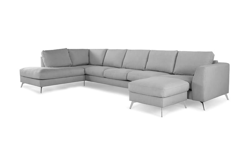 Ocean Lyx 6-sits Vänstervänd U-formad Soffa med Divan och Schäslong + Fotpall i Tyg - Grå - Products - Möbler - Soffa - U-soffa