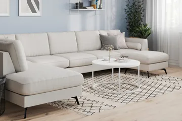 Ocean Lyx 6-sits Vänstervänd U-formad Soffa med Divan och Schäslong + Fotpall i Tyg - Ljusgrå - Products - Möbler - Soffa - U-soffa
