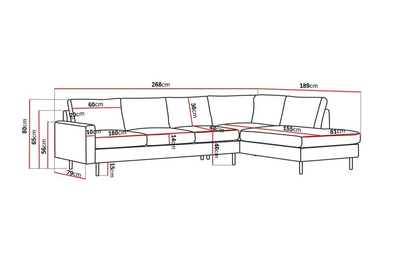 Peppe 4-sits Högervänd L-formad Schäslongsoffa i Manchester - Brun - Products - Möbler - Soffa - Divansoffa & schäslongsoffa