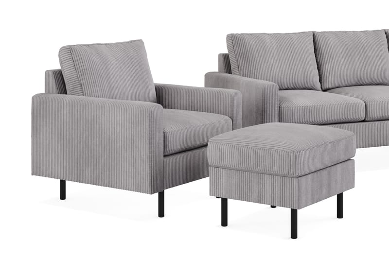 Peppe Soffgrupp 3-sits Soffa + Fåtölj + Fotpall i Manchester - Grå - Products - Möbler - Soffa - Soffgrupp