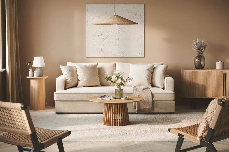 Rossita 3-sits Djup Soffa med hel dyna i Chenille - Beige - Products - Möbler - Soffa - 3 sits soffa