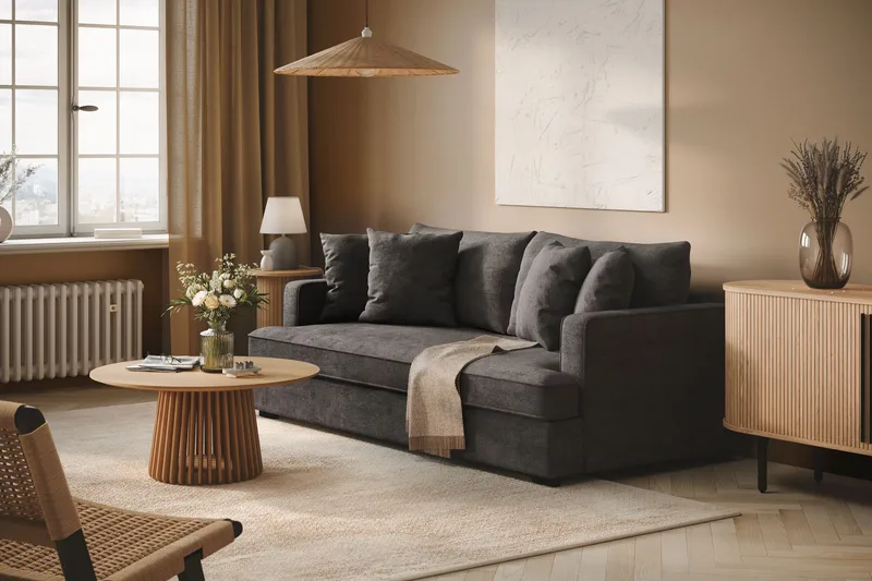 Rossita 3-sits Djup Soffa med hel dyna i Chenille - Svart - Products - Möbler - Soffa - 3 sits soffa