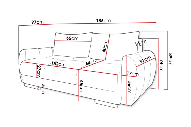 Simerly Soffa 3-sits - Svart - Products - Möbler - Soffa - 3 sits soffa