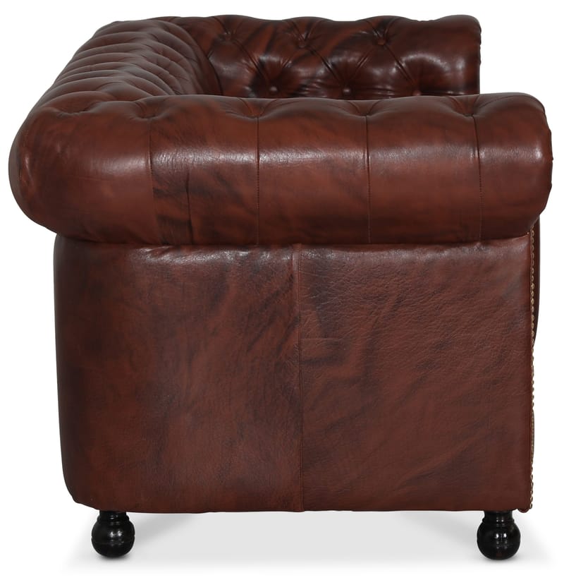 Soffa 2-sits Chesterfield i äkta läder - Brun - Products - Möbler - Soffa - Chesterfield soffa