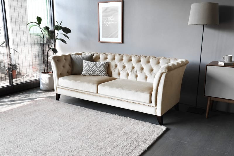 Soffa 3-sits Chesterfield beige - Milton - Beige sammet - Products - Möbler - Soffa - Chesterfield soffa