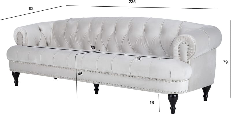 Soffa 3-sits chesterfield beige sammet - Beige - Products - Möbler - Soffa - Chesterfield soffa