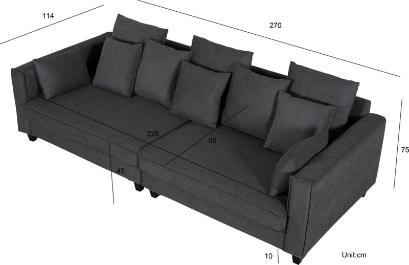Soffa 4-sits 270 cm antracit tyg - Brandy - Antracit - Products - Möbler - Soffa - Sammetssoffa
