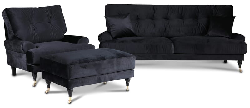 Soffa Adena Svart - 225 cm - Svart sammet - Products - Möbler - Soffa - Sammetssoffa
