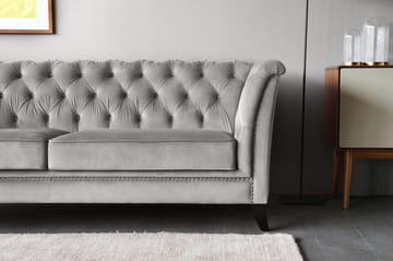 Soffa chesterfield 3-sits grå - Henry - Grå sammet - Products - Möbler - Soffa - Chesterfield soffa