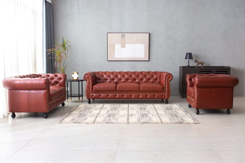 Soffa chesterfield 3-sits i brun PU - Charles - Brun/svart - Products - Möbler - Soffa - Chesterfield soffa