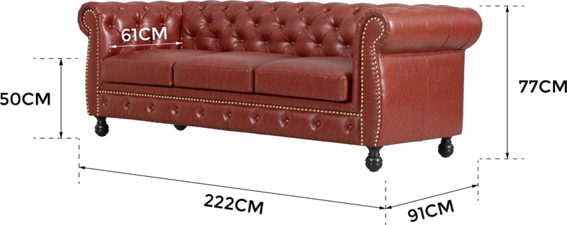 Soffa chesterfield 3-sits i brun PU - Charles - Brun/svart - Products - Möbler - Soffa - Chesterfield soffa