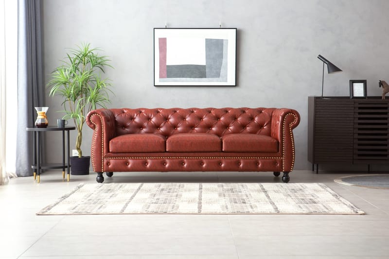Soffa chesterfield 3-sits i brun PU - Charles - Brun/svart - Products - Möbler - Soffa - Chesterfield soffa