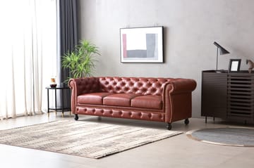 Soffa chesterfield 3-sits i brun PU - Charles - Brun/svart - Products - Möbler - Soffa - Chesterfield soffa
