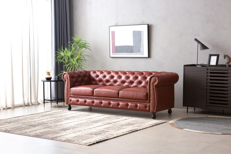 Soffa chesterfield 3-sits i brun PU - Charles - Brun/svart - Products - Möbler - Soffa - Chesterfield soffa