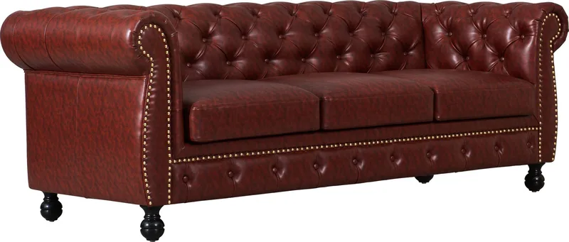 Soffa chesterfield 3-sits i brun PU - Charles, Brun/svart