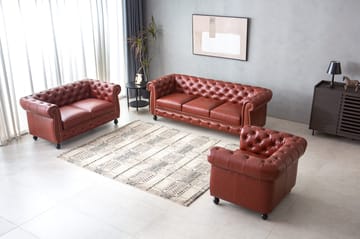 Soffa chesterfield 3-sits i brun PU - Charles - Brun/svart - Products - Möbler - Soffa - Chesterfield soffa