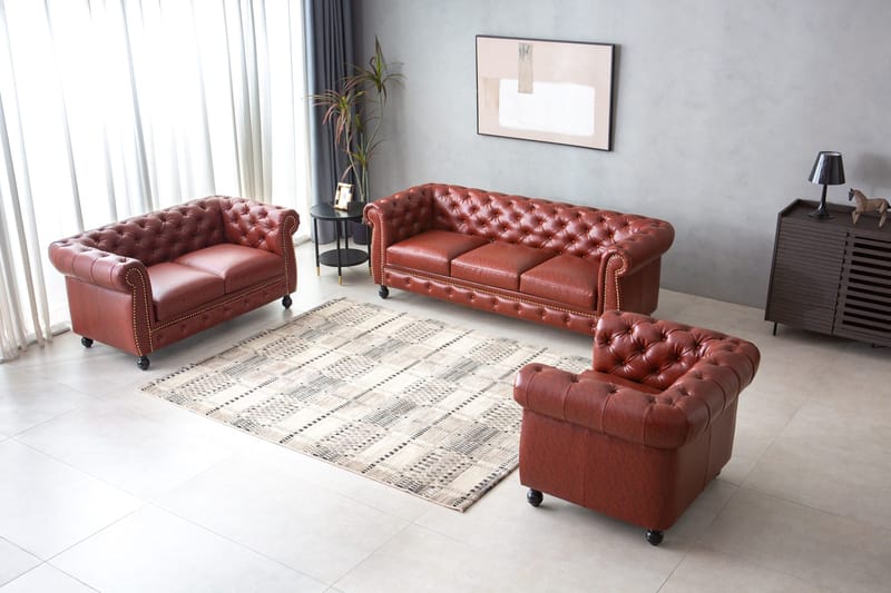 Soffa chesterfield 3-sits i brun PU - Charles - Brun/svart - Products - Möbler - Soffa - Chesterfield soffa