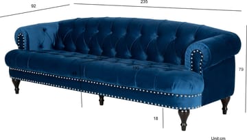 Soffa chesterfield 3-sits soffa i blå sammet - Blå - Products - Möbler - Soffa - Chesterfield soffa