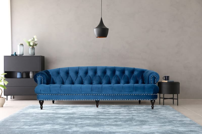 Soffa chesterfield 3-sits soffa i blå sammet - Blå - Products - Möbler - Soffa - Chesterfield soffa