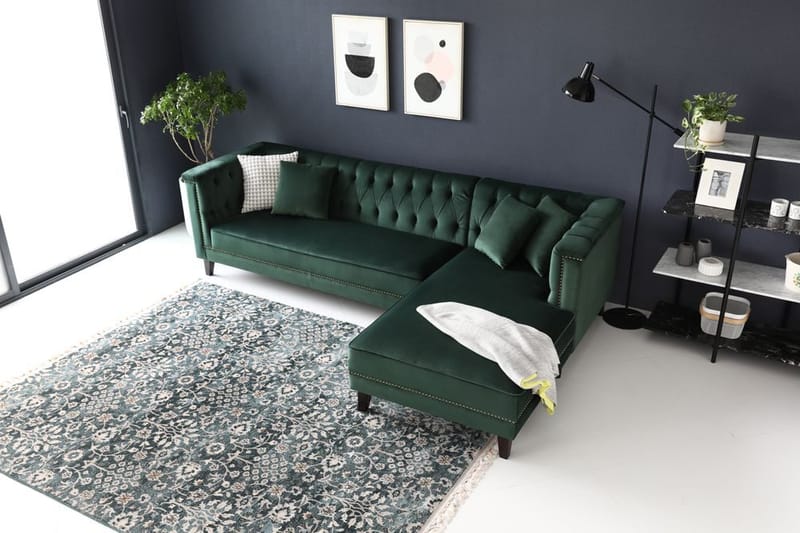 Soffa med divan grön sammet - Bellas - Grön - Products - Möbler - Soffa - Sammetssoffa