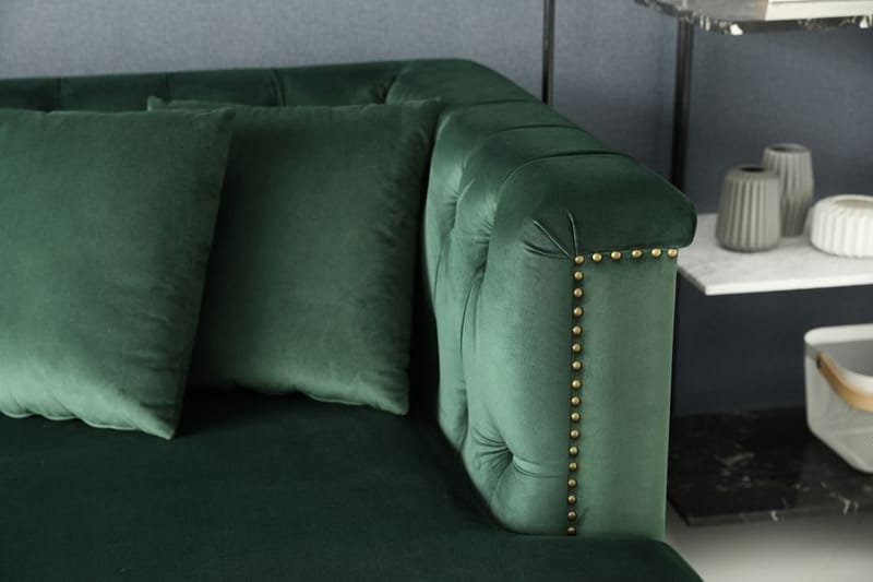 Soffa med divan grön sammet - Bellas - Grön - Products - Möbler - Soffa - Sammetssoffa