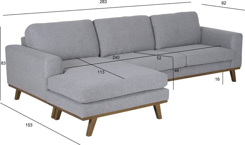 Soffa med vändbar divan grå 283 cm - Grå - Products - Möbler - Soffa - Divansoffa & schäslongsoffa