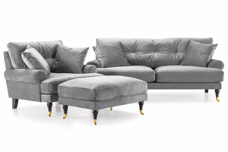 Andrew Soffgrupp 2+1 Sammet - Ljusgrå - Products - Möbler - Soffa - Soffgrupp - Howard soffgrupp