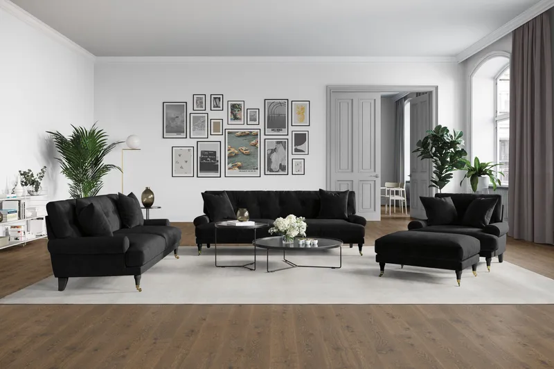 Andrew Soffgrupp 2+1 Sammet - Svart - Products - Möbler - Soffa - Soffgrupp - Howard soffgrupp