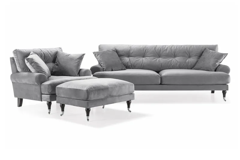 Andrew Soffgrupp 3+1 Sammet - Ljusgrå - Products - Möbler - Soffa - Soffgrupp - Howard soffgrupp