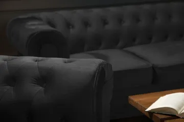 Chesterfield Lyx Soffgrupp 2-sits+Fåtölj Sammet - Svart - Products - Möbler - Soffa - Soffgrupp - Chesterfield soffgrupp
