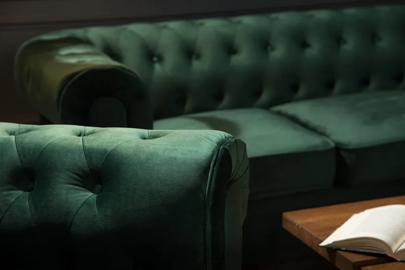 Chesterfield Lyx Soffgrupp 3+2+1 i Sammet - Mörkgrön / Grön - Products - Möbler - Soffa - Soffgrupp - Chesterfield soffgrupp