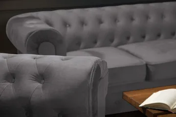 Chesterfield Lyx Soffgrupp 3+2 i Sammet - Mörkgrå / Grå - Products - Möbler - Soffa - Soffgrupp - Chesterfield soffgrupp