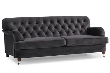 Howard Riviera Soffgrupp 3-sits + 2-sits Soffa + Fåtölj + Fotpall i Sammet - Mörkgrå - Products - Möbler - Soffa - Soffgrupp - Howard soffgrupp