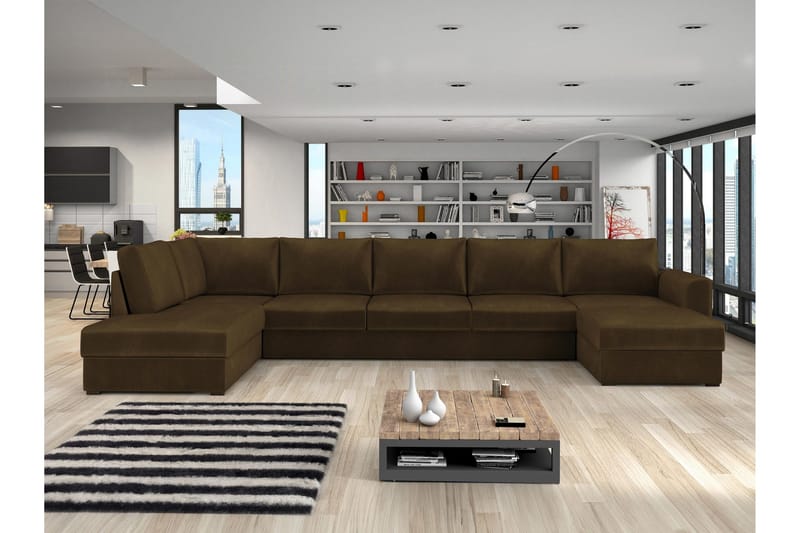 Taberk Soffa med Divan och Schäslong 5-sits - Brun - Products - Möbler - Soffa - Sammetssoffa