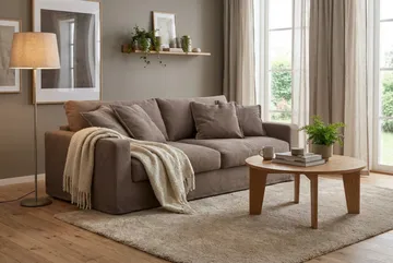 Valencia Extra Djup 3-sits Soffa med avtagbar och tvättbar klädsel - Mörkbrun - Products - Möbler - Soffa - 3 sits soffa