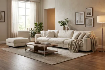 Valencia Soffgrupp Extra Djup 5-sits Soffa + Fotpall i Chenille - Beige - Products - Möbler - Soffa - Hörnsoffa