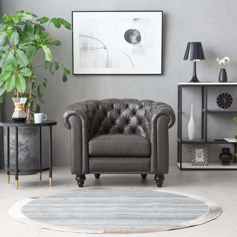 Clubfåtölj chesterfield mörkbrun PU - Products - Möbler - Fåtölj & stolar - Fåtölj - Chesterfield fåtölj