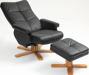 Duva reclinerfåtölj med fotpall i svart PU med bruna ben - Svart - Products - Möbler - Fåtölj & stolar - Fåtölj - Biofåtölj & reclinerfåtölj