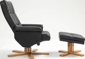 Duva reclinerfåtölj med fotpall i svart PU med bruna ben - Svart - Products - Möbler - Fåtölj & stolar - Fåtölj - Biofåtölj & reclinerfåtölj