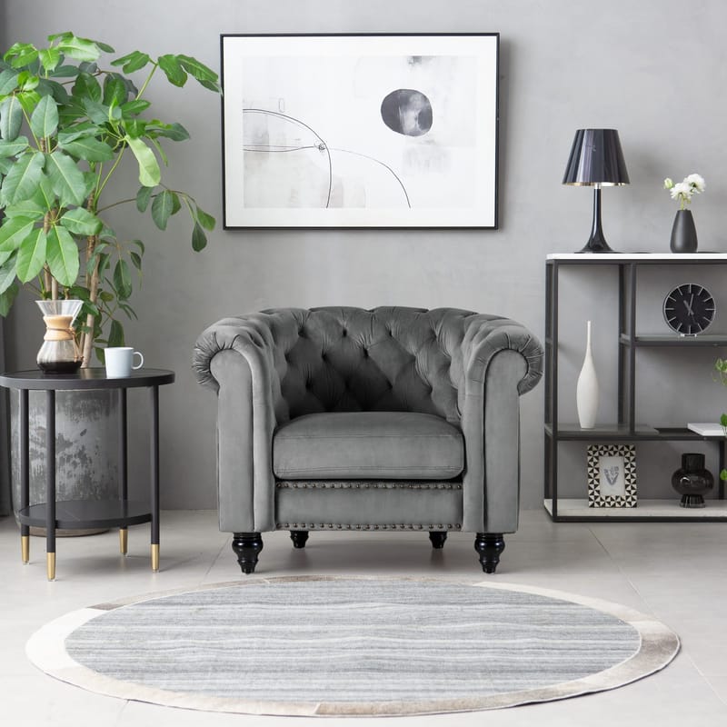 Fåtölj chesterfield grå sammet  Royal - Products - Möbler - Fåtölj & stolar - Fåtölj - Chesterfield fåtölj