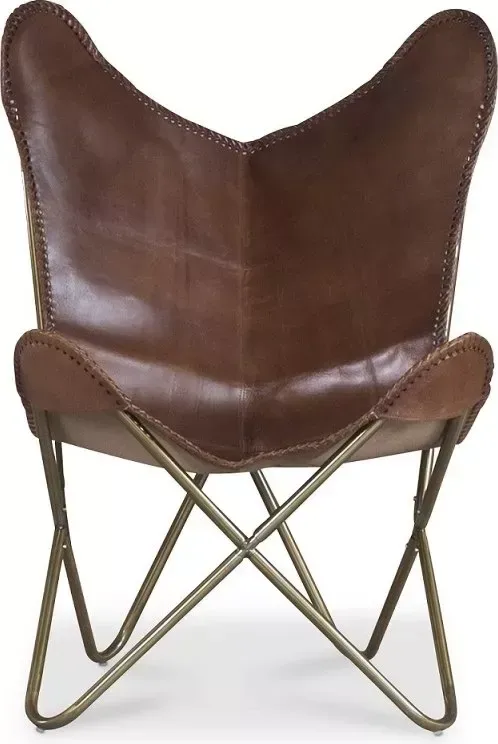 Fladdermusfåtölj brunt äkta läder - Baltimore, brun