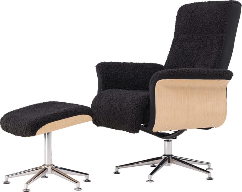 Hagön reclinerfåtölj med fotpall - Svart/oljad ek - Antracit teddy - Products - Möbler - Fåtölj & stolar - Fåtölj - Biofåtölj & reclinerfåtölj