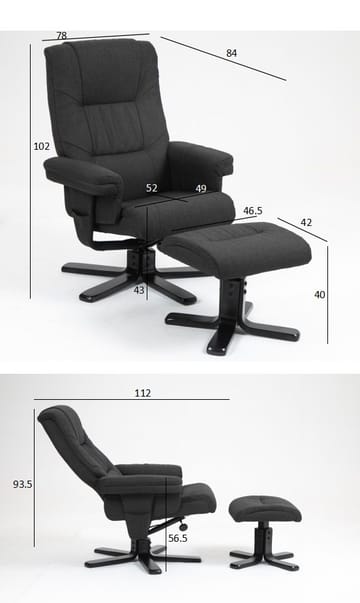 Oslo reclinerfåtölj med pall - Cortina svart - Svart - Products - Möbler - Fåtölj & stolar - Fåtölj - Biofåtölj & reclinerfåtölj