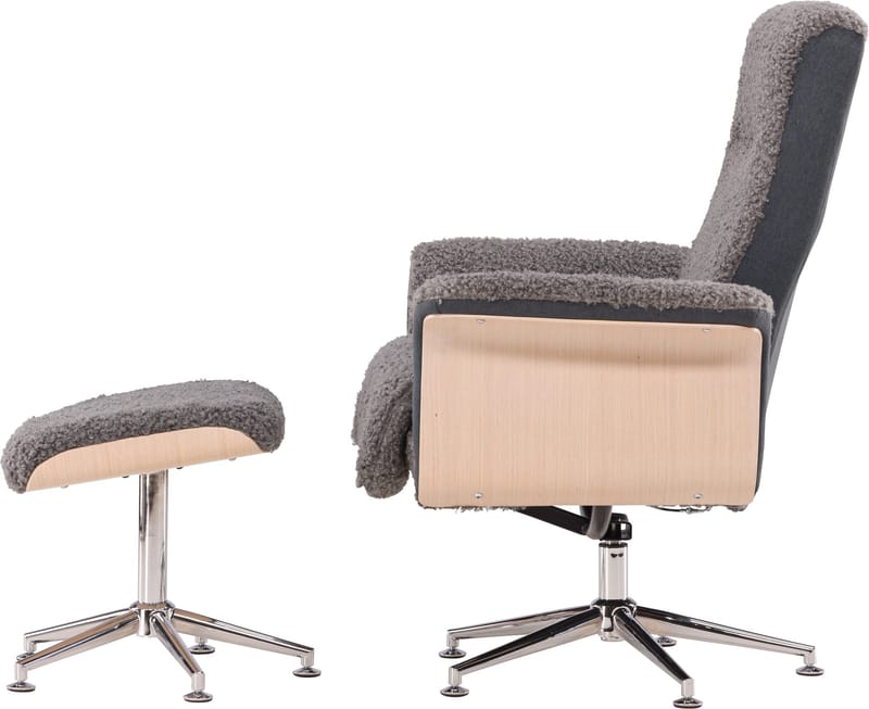 Reclinerfåtölj med fotpall - Grå fårskinnsimitation/whitewash ek - Grå - Products - Möbler - Fåtölj & stolar - Fåtölj - Biofåtölj & reclinerfåtölj