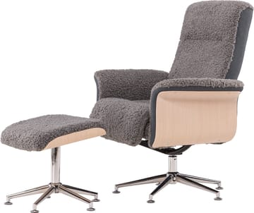 Reclinerfåtölj med fotpall - Grå fårskinnsimitation/whitewash ek - Grå - Products - Möbler - Fåtölj & stolar - Fåtölj - Biofåtölj & reclinerfåtölj