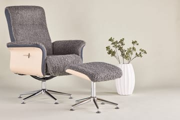 Reclinerfåtölj med fotpall - Grå fårskinnsimitation/whitewash ek - Grå - Products - Möbler - Fåtölj & stolar - Fåtölj - Biofåtölj & reclinerfåtölj
