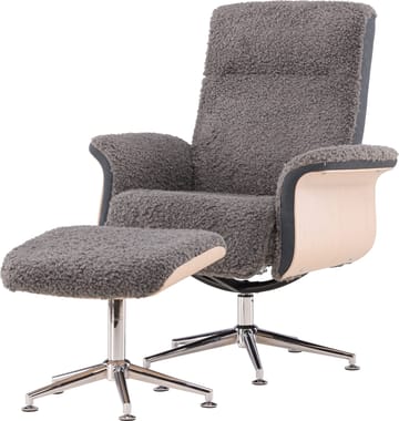 Reclinerfåtölj med fotpall - Grå fårskinnsimitation/whitewash ek - Grå - Products - Möbler - Fåtölj & stolar - Fåtölj - Biofåtölj & reclinerfåtölj